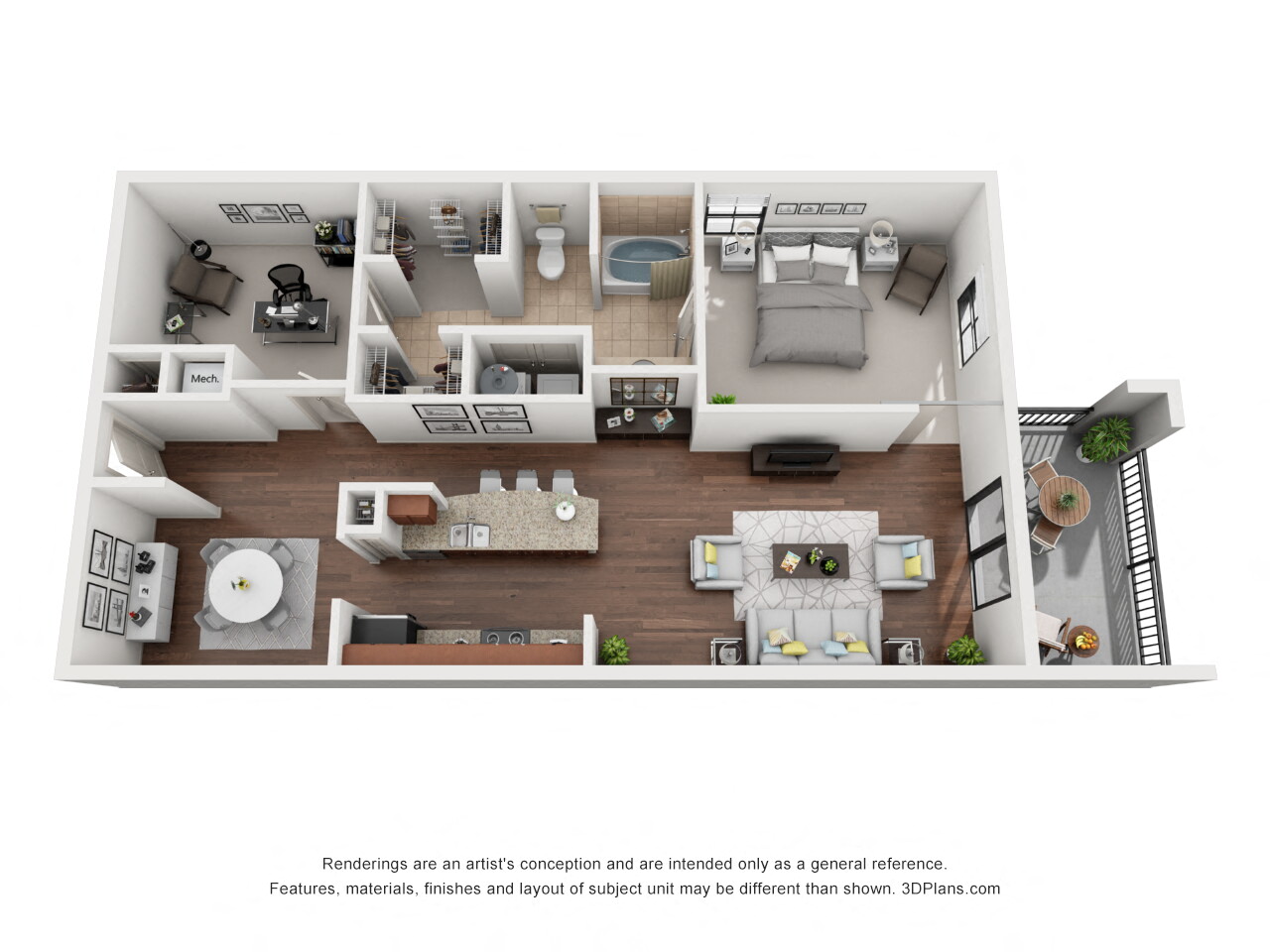 Floor plan for 2 beds, 1 bath, 1123 sqft